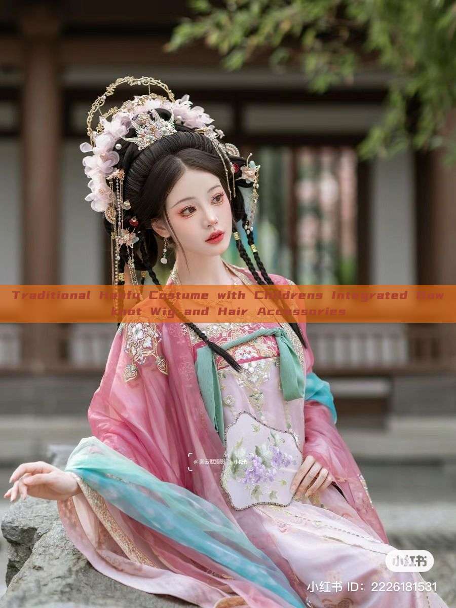 Traditional Hanfu Costume with Childrens Integrated Bowknot Wig and Hair Accessories Traditional Hanfu Costume with Childrens Integrated Bowknot Wig and Hair Accessories