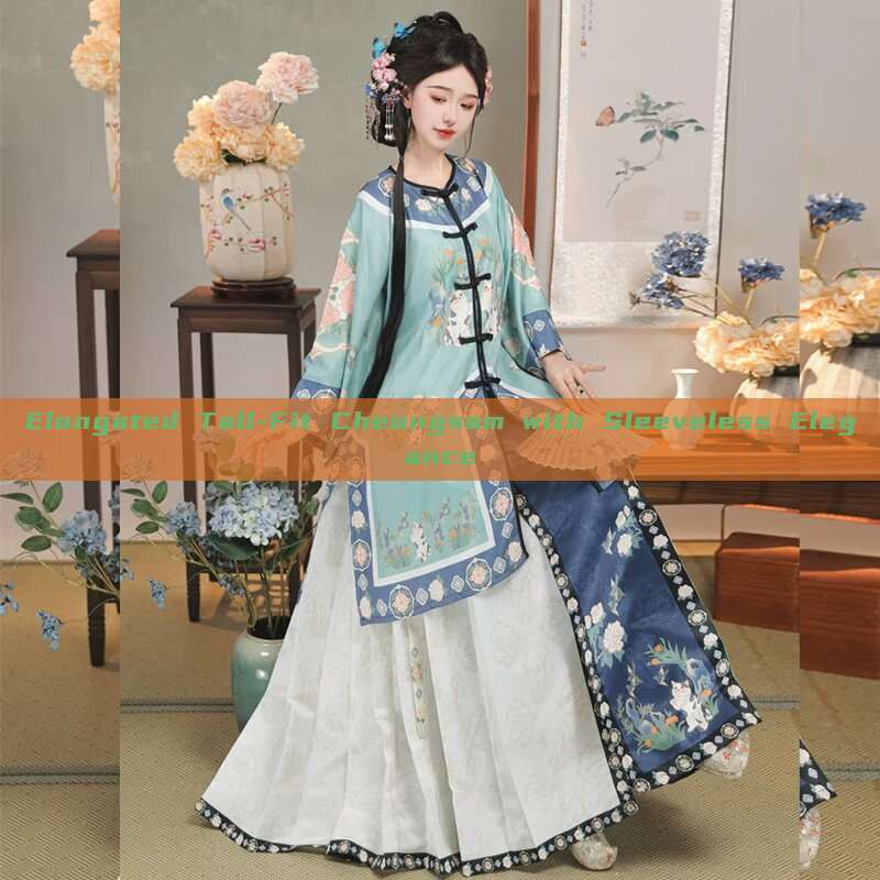 Elongated Tall-Fit Cheongsam with Sleeveless Elegance Elongated Tall-Fit Cheongsam with Sleeveless Elegance