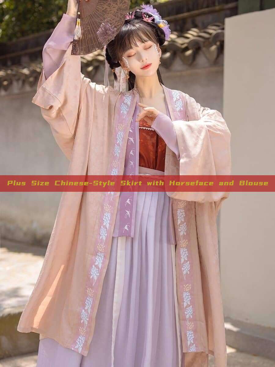 Plus Size Chinese-Style Skirt with Horseface and Blouse