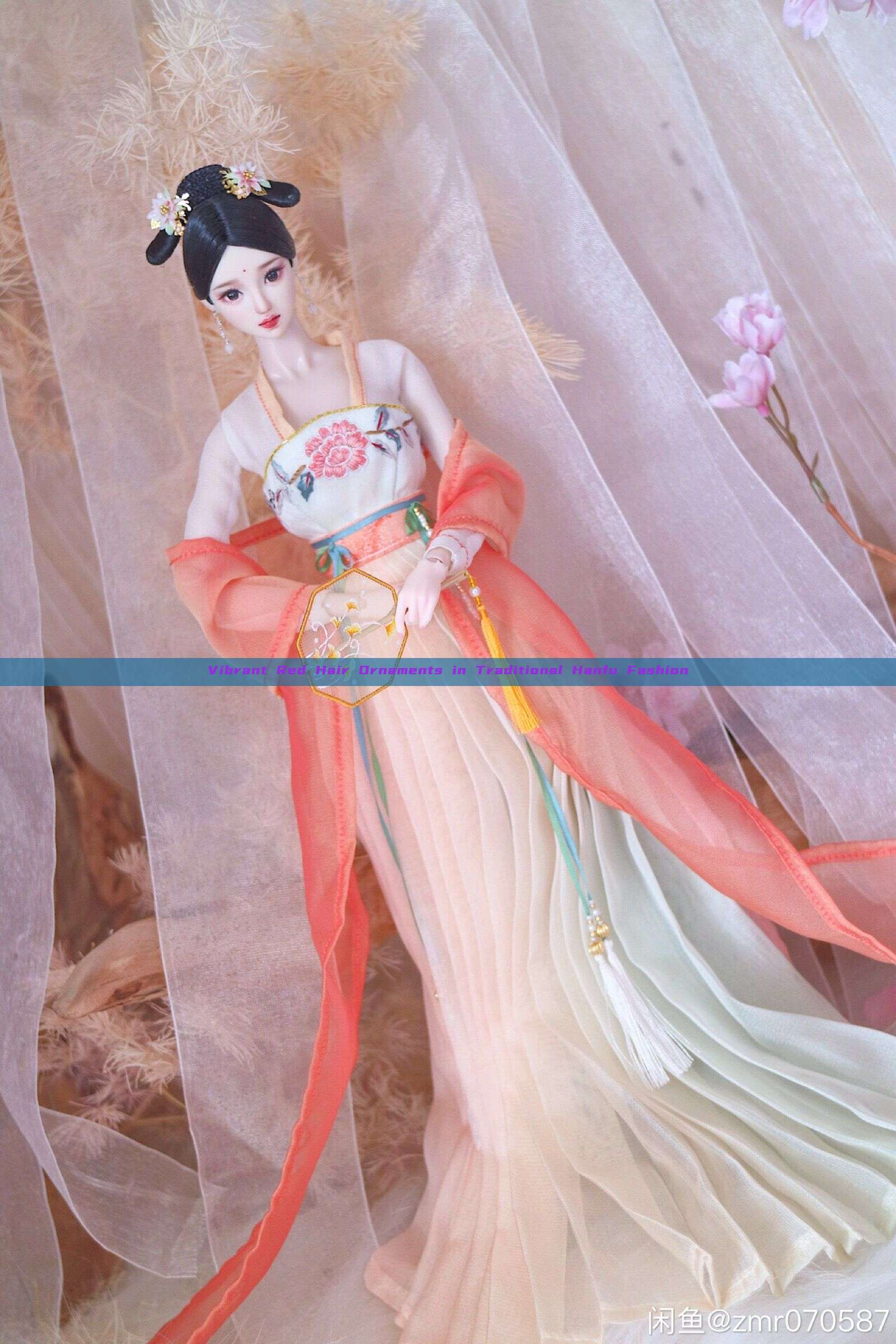 Vibrant Red Hair Ornaments in Traditional Hanfu Fashion