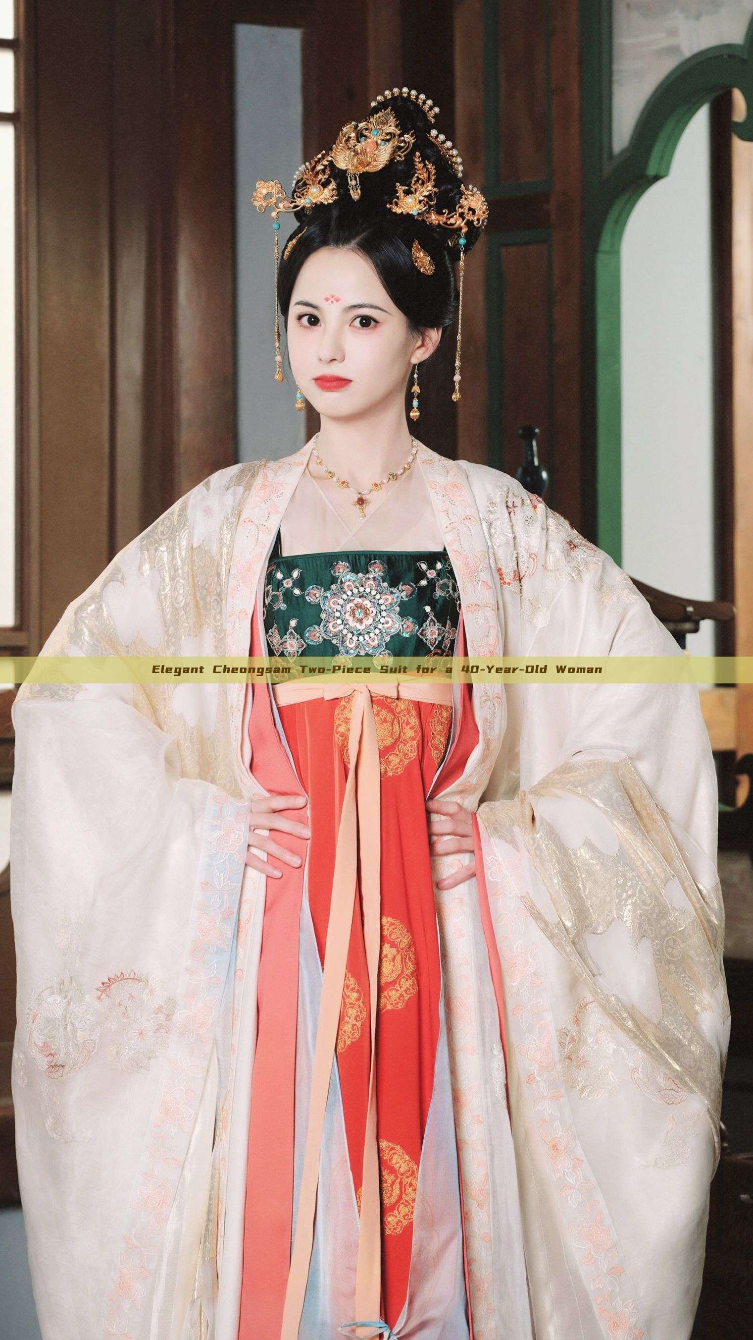 Elegant Cheongsam Two-Piece Suit for a 40-Year-Old Woman