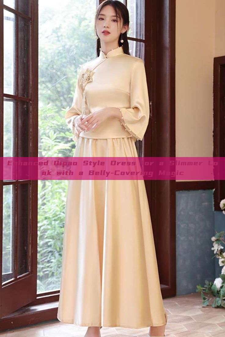 Enhanced Qipao Style Dress for a Slimmer Look with a Belly-Covering Magic