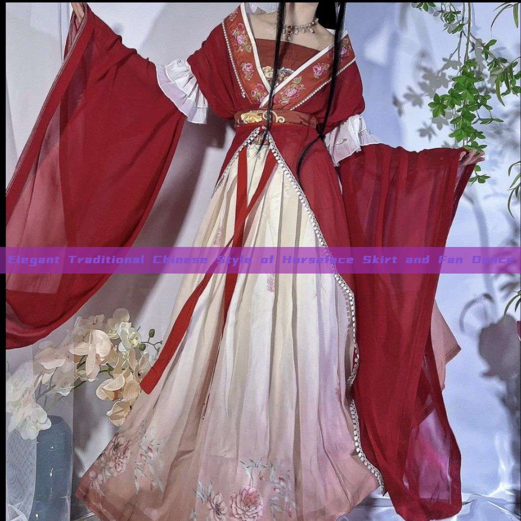 Elegant Traditional Chinese Style of Horseface Skirt and Fan Dance Elegant Traditional Chinese Style of Horseface Skirt and Fan Dance