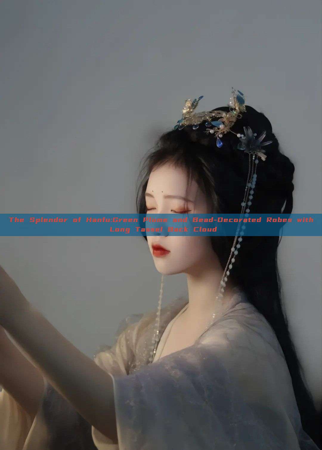 The Splendor of Hanfu:Green Plume and Bead-Decorated Robes with Long Tassel Back Cloud The Splendor of Hanfu:Green Plume and Bead-Decorated Robes with Long Tassel Back Cloud