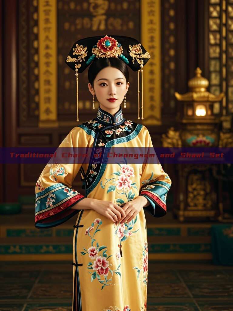 Traditional Charm of Cheongsam and Shawl Set Traditional Charm of Cheongsam and Shawl Set