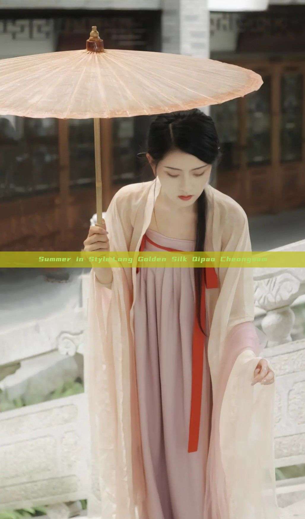 Summer in Style:Long Golden Silk Qipao Cheongsam Summer in Style:Long Golden Silk Qipao Cheongsam