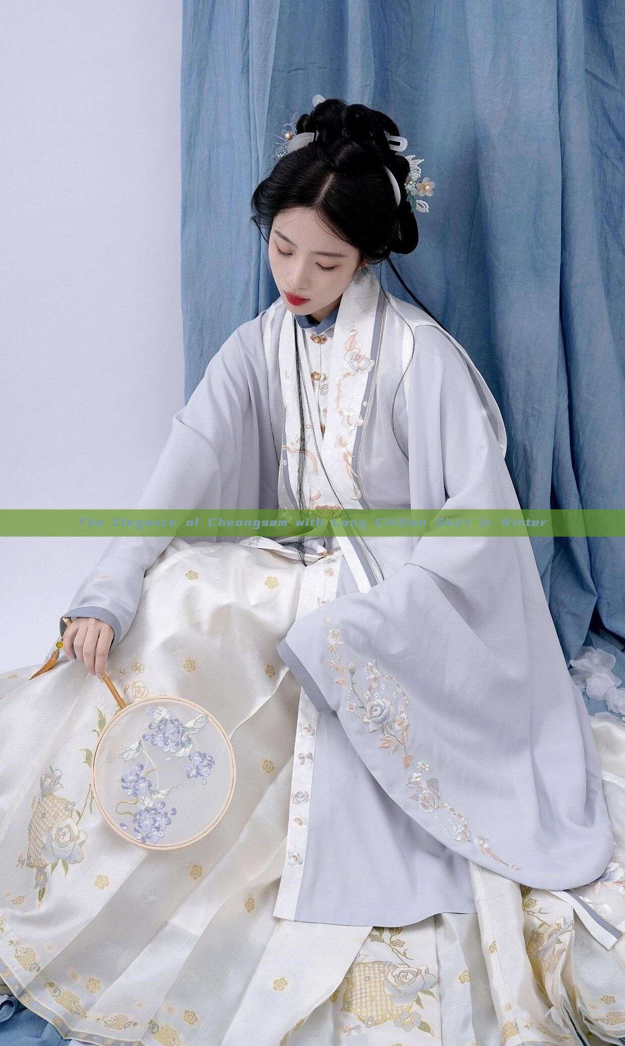 The Elegance of Cheongsam with Long Chiffon Skirt in Winter