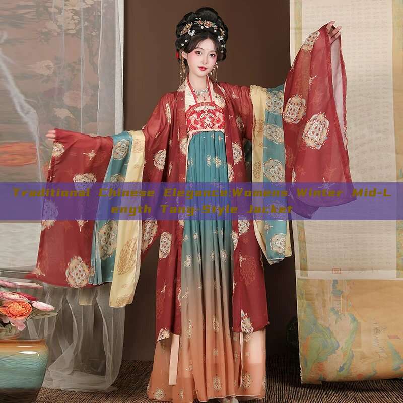 Traditional Chinese Elegance:Womens Winter Mid-Length Tang-Style Jacket Traditional Chinese Elegance:Womens Winter Mid-Length Tang-Style Jacket