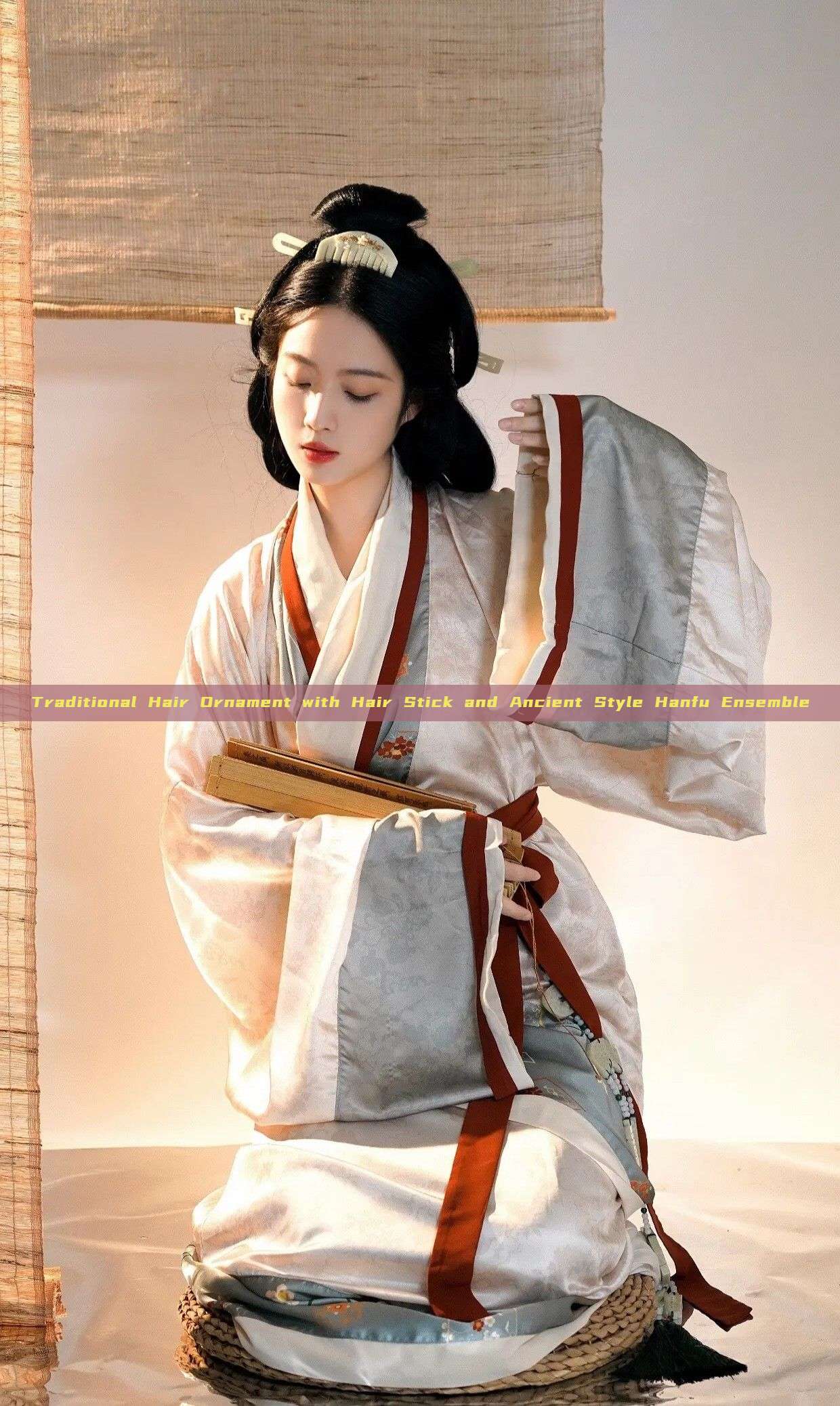 Traditional Hair Ornament with Hair Stick and Ancient Style Hanfu Ensemble