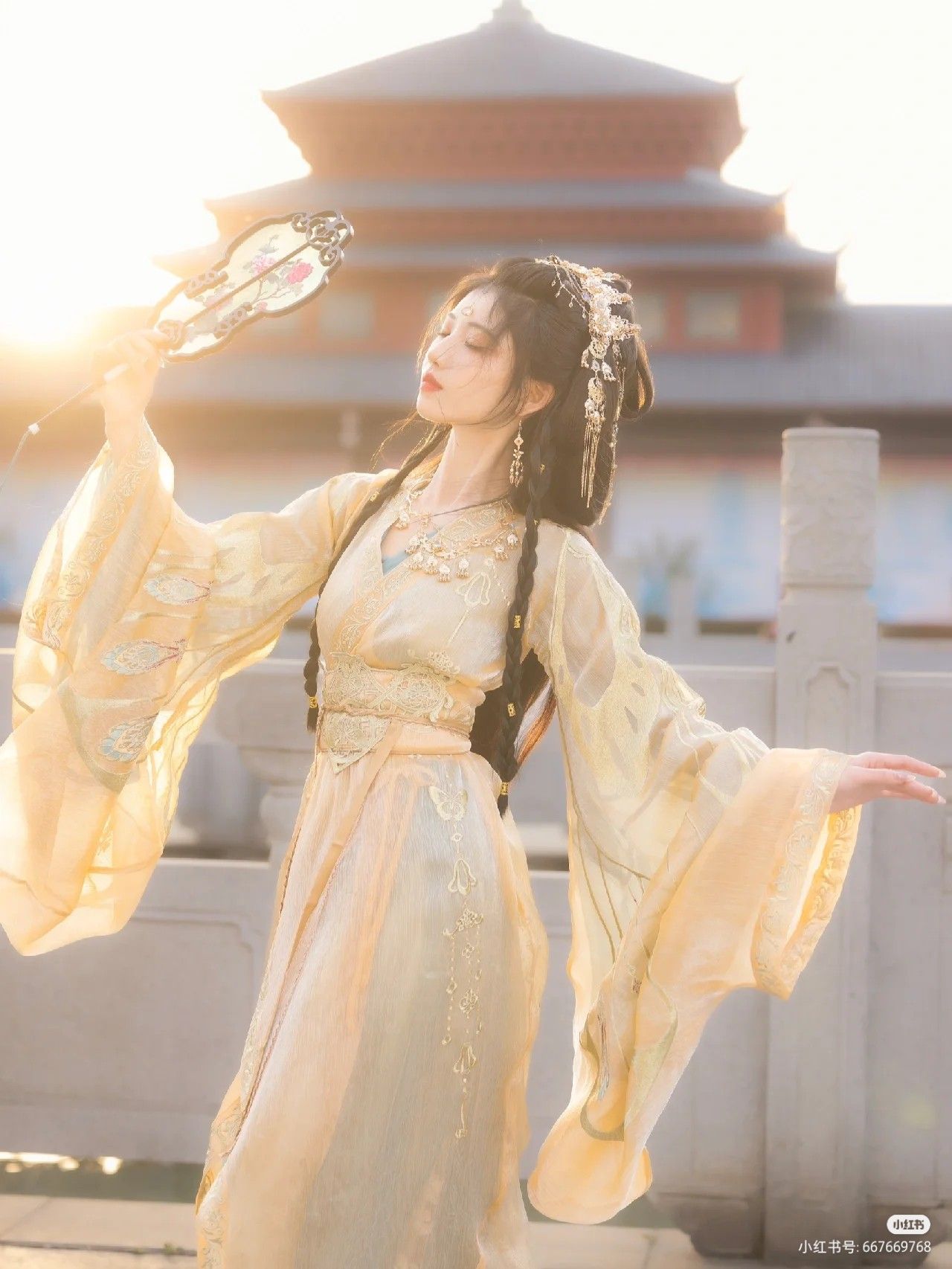 The Enchanting Beauty of a Red Hanfu-Inspired Ancient Chinese Dame