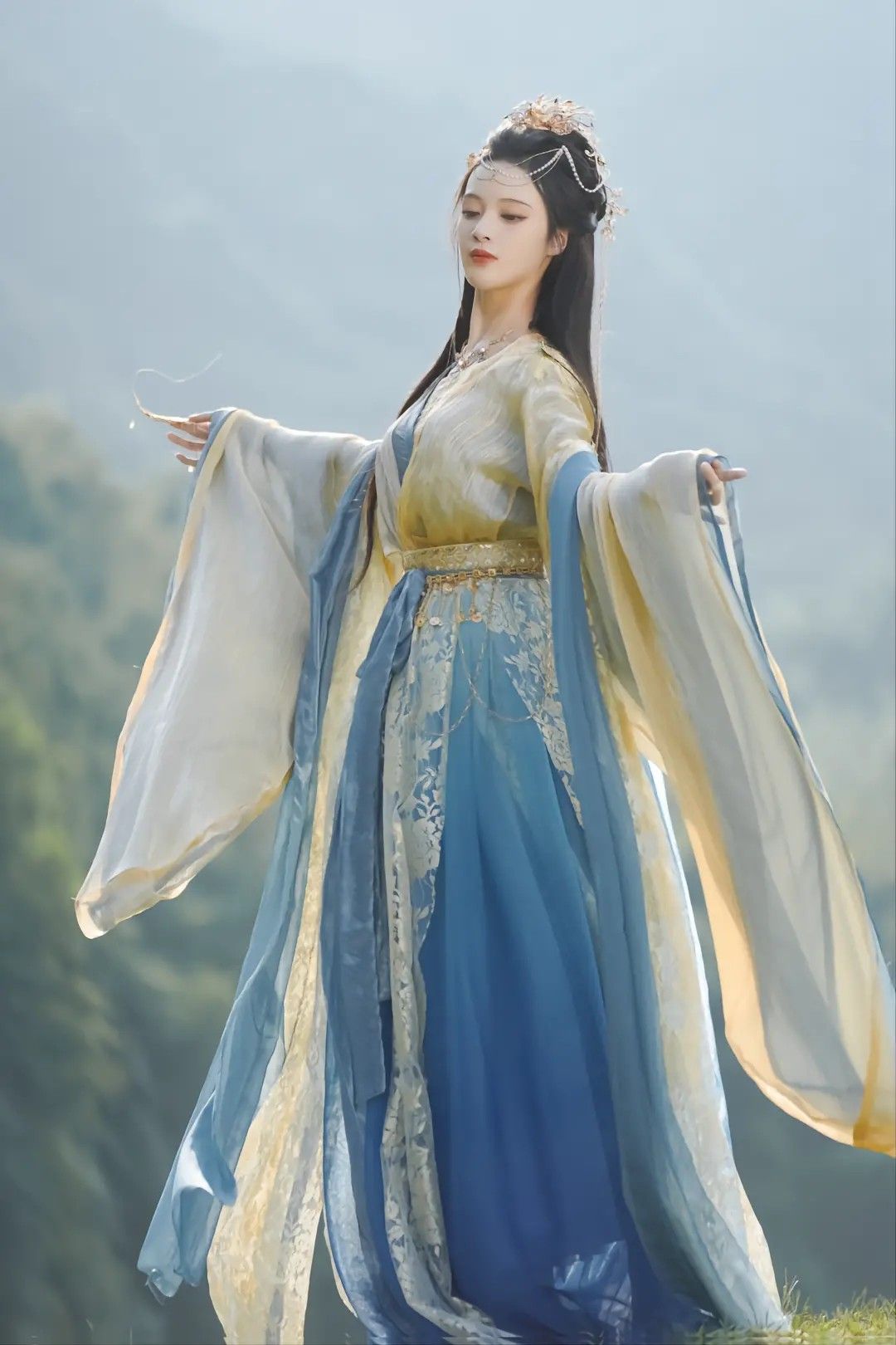 Summer Chic in Girls Hanfu Chevre Chiffon Dress Summer Chic in Girls Hanfu Chevre Chiffon Dress