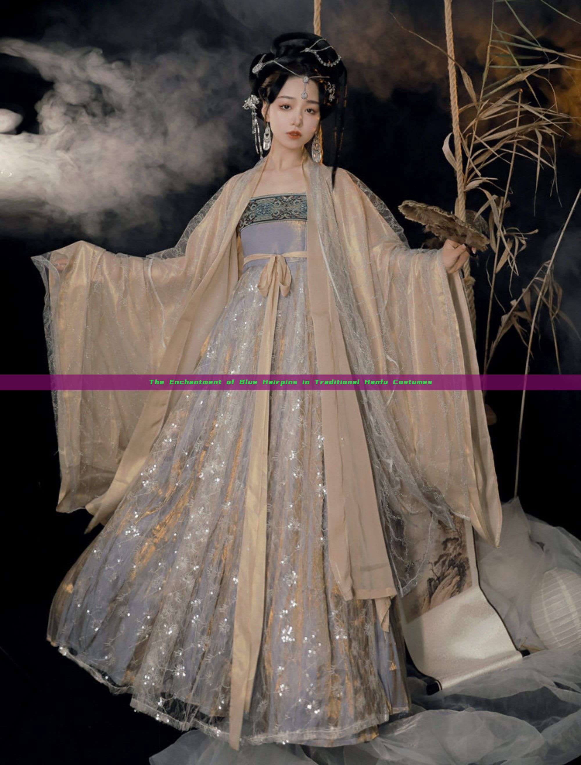 The Enchantment of Blue Hairpins in Traditional Hanfu Costumes